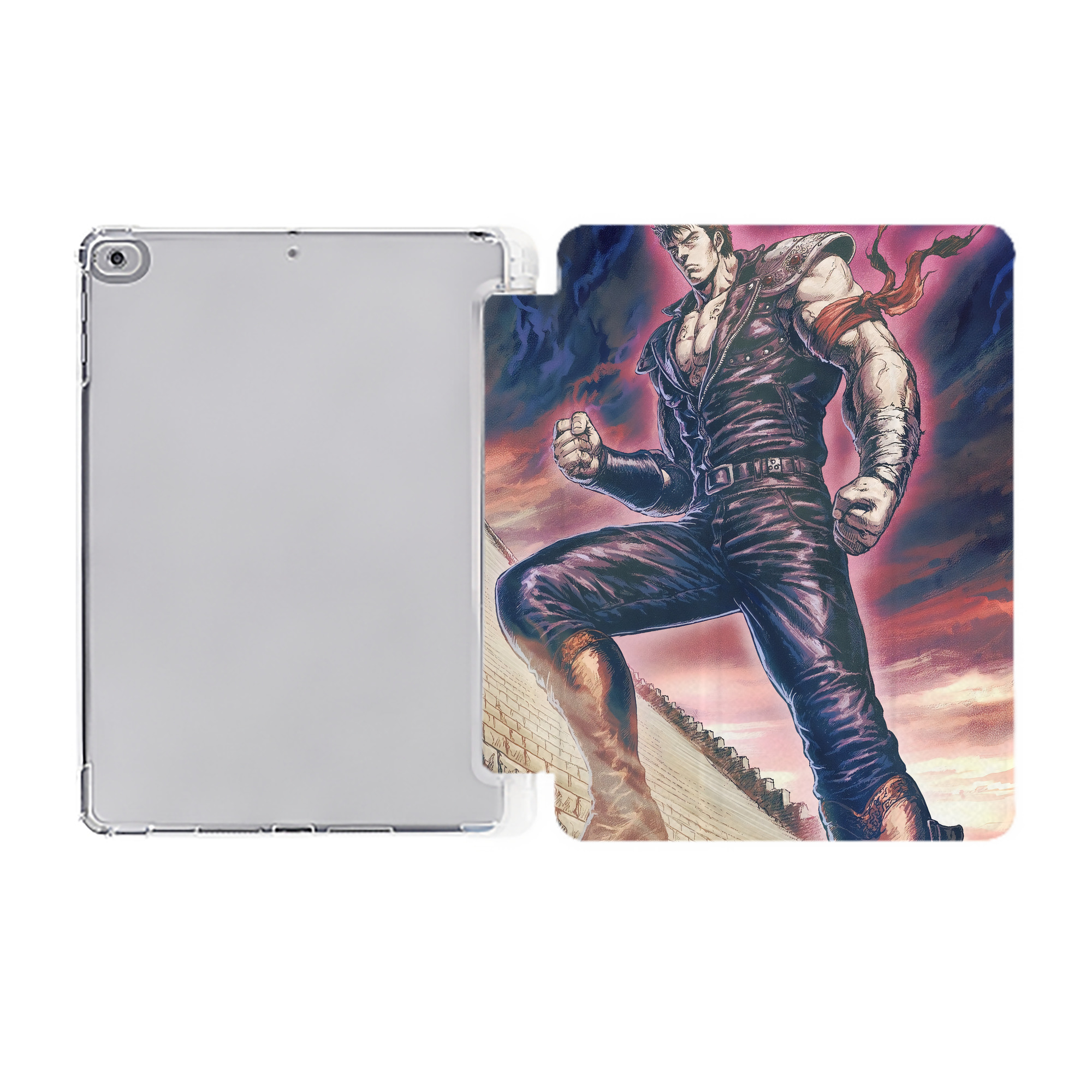 （画像用） 北斗の拳 Fist of the North Star IPad ケース ペン収納付き 三つ折りスタンド PUレザー×シリコン 対応機種9.5/10.5/10.9インチ